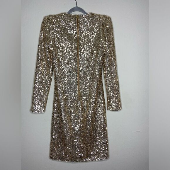 Maje Regie Mini Gold Dress Sequin Long Sleeve Size M - Picture 10 of 11